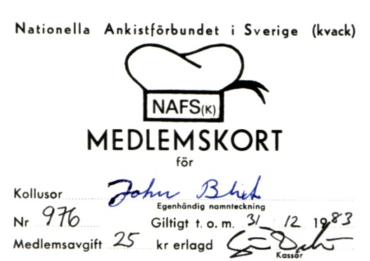 Medlemskort fr&aring;n 1983.